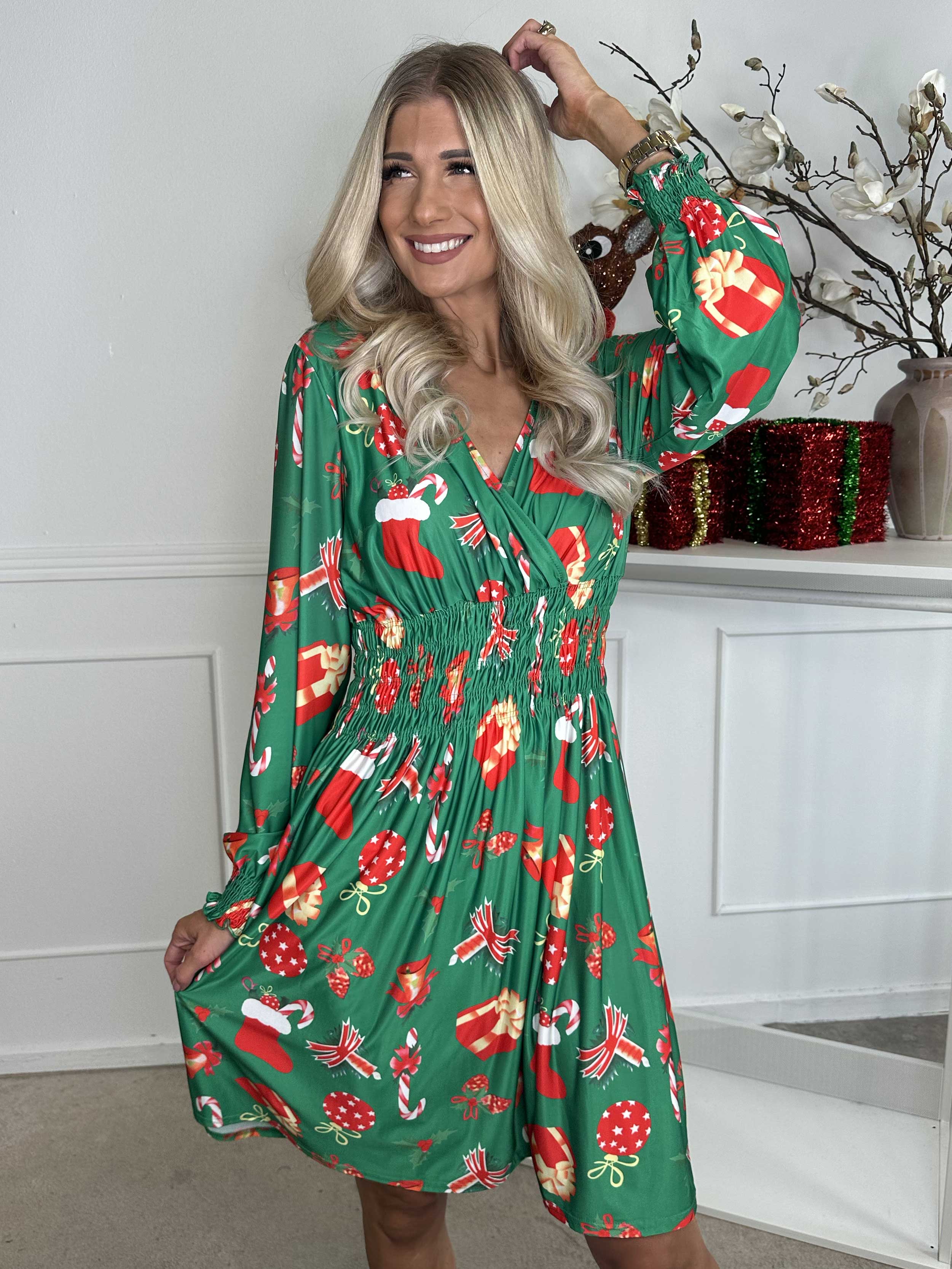 Pams Holiday Short L/S - Elastisk klänning med julmotiv